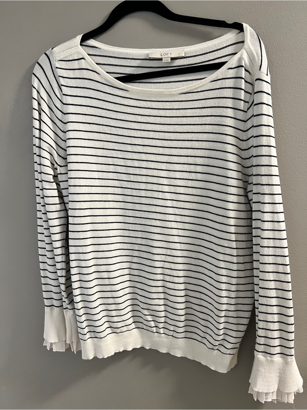 LOFT White and Navy Striped Boatneck Sweater